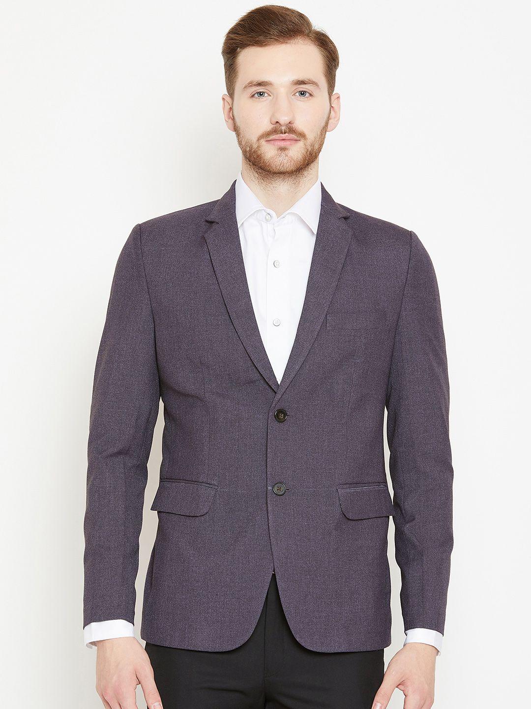 shaftesbury london men purple slim fit solid single-breasted formal blazer
