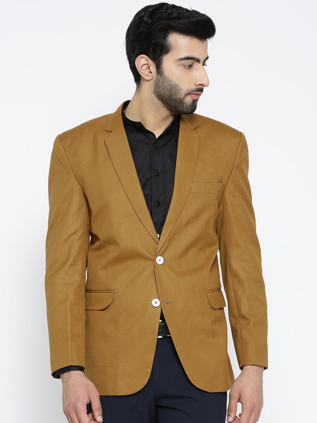 shaftesbury london mustard brown regular fit single-breasted formal blazer