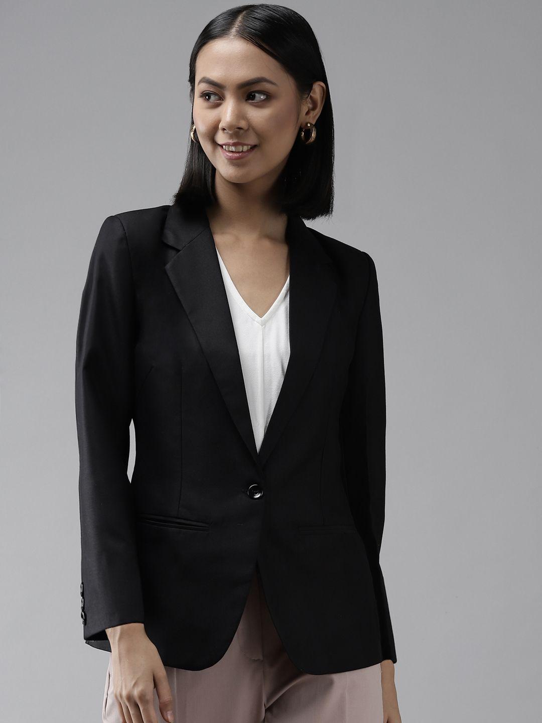 shaftesbury london women black solid formal blazer