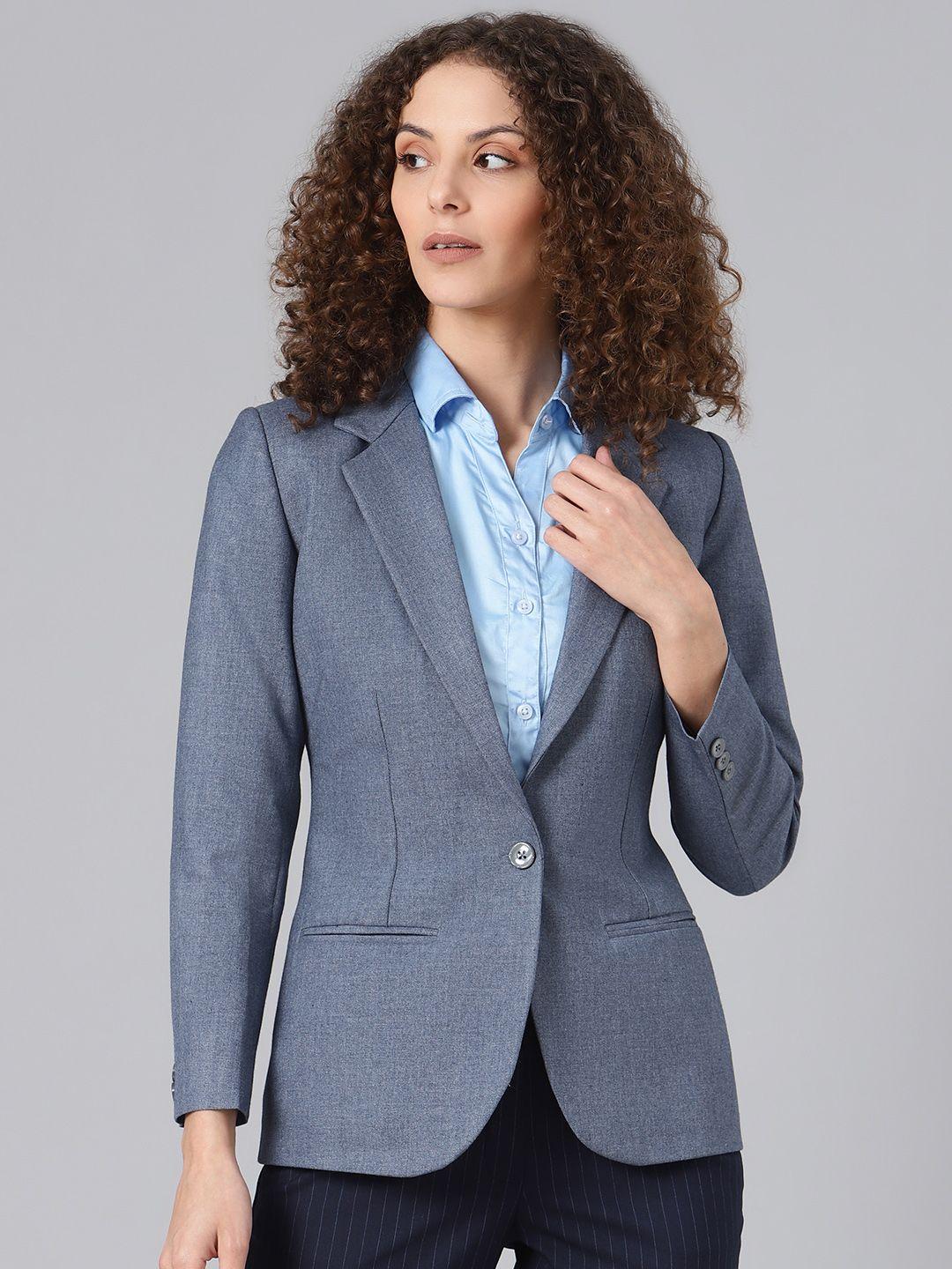 shaftesbury london women blue solid formal blazer