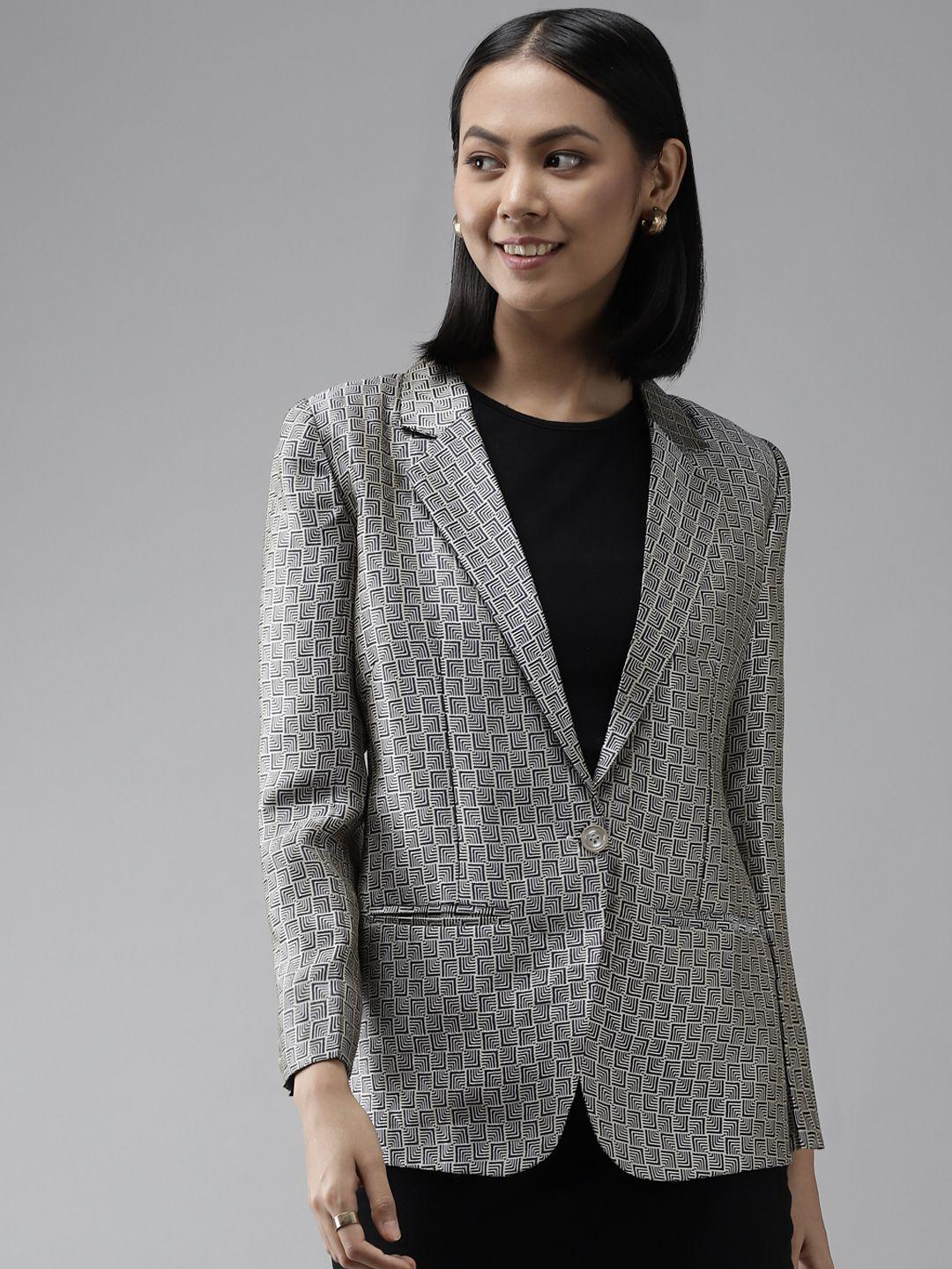 shaftesbury london women grey printed formal blazer