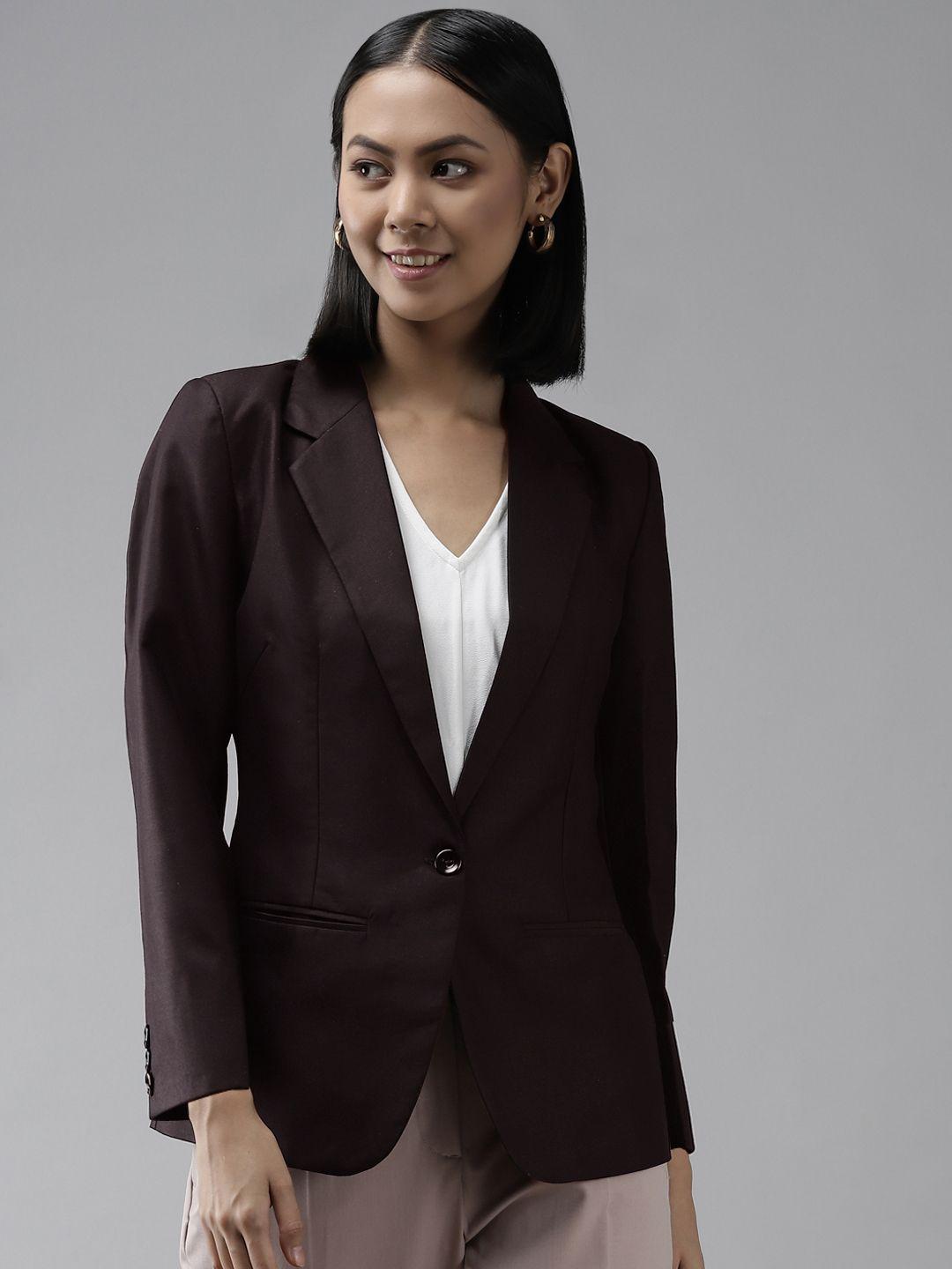 shaftesbury london women maroon solid formal blazer