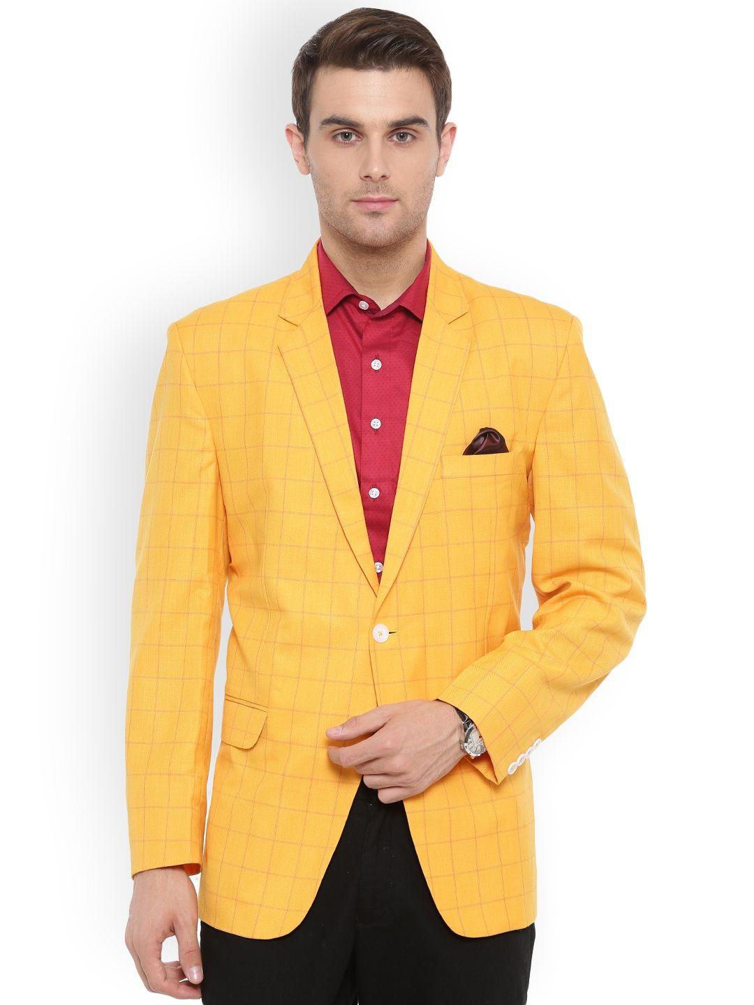 shaftesbury london yellow single-breasted checked casual blazer