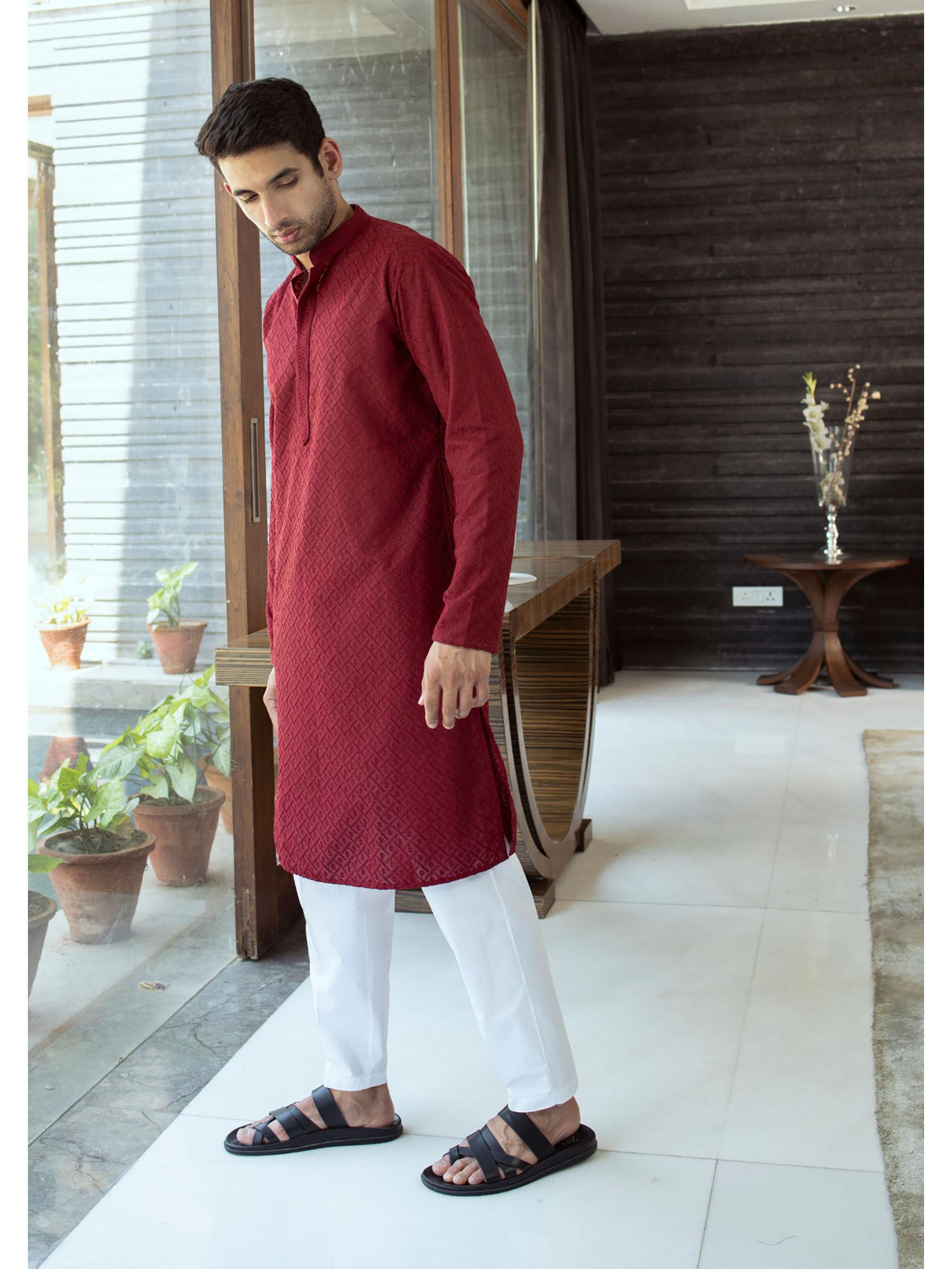 shahbaz chikankari cotton straight men kurta