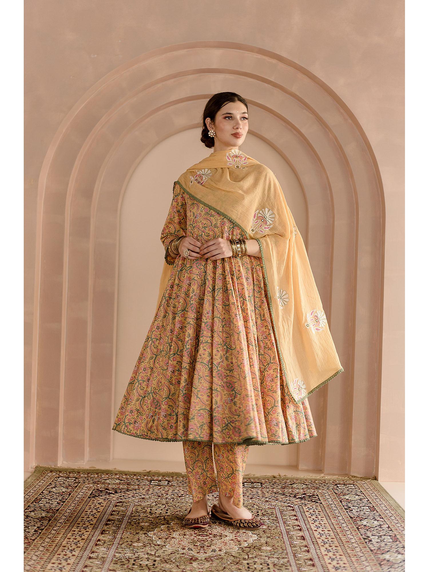 shaila anarkali-pant with dupatta-yellow (set of 3)