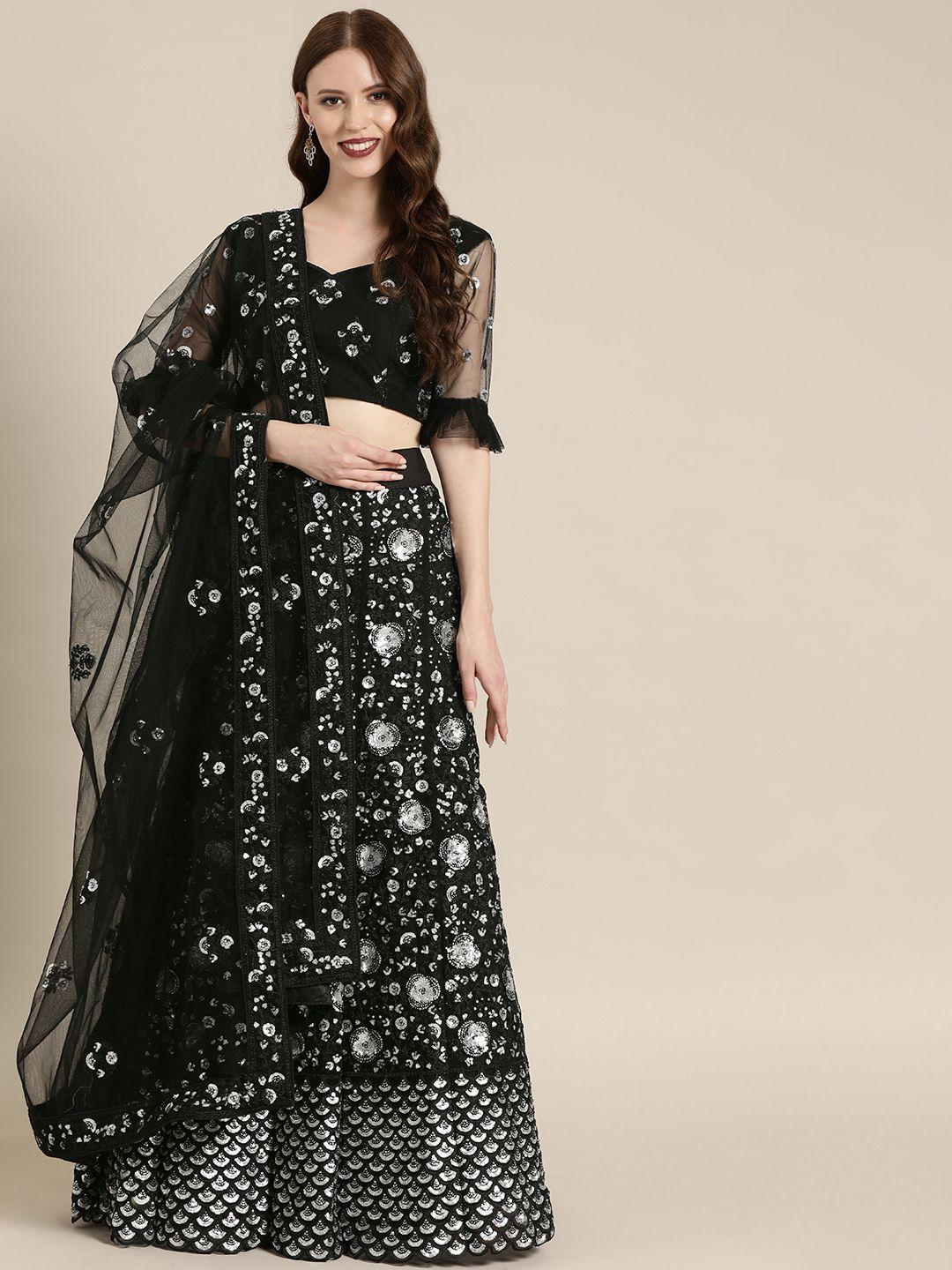 shaily black semi-stitched lehenga & blouse with dupatta with sequinned detail
