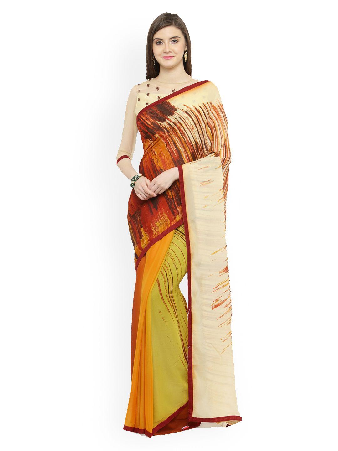 shaily brown & red pure georgette printed saree