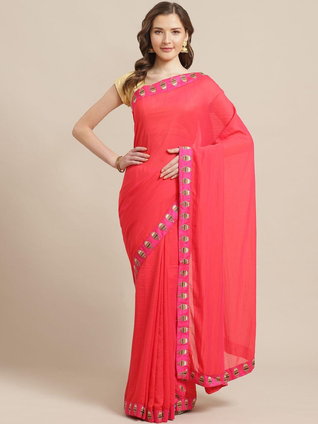 shaily coral pink solid saree