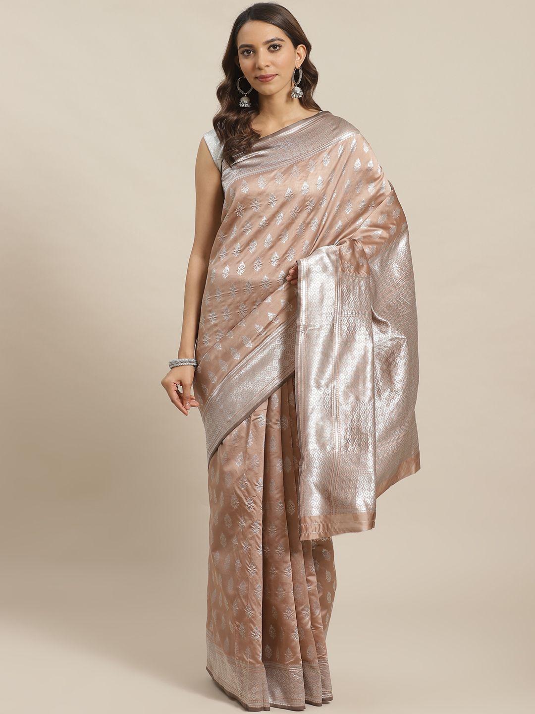 shaily dusty pink ige & silver zari woven design saree