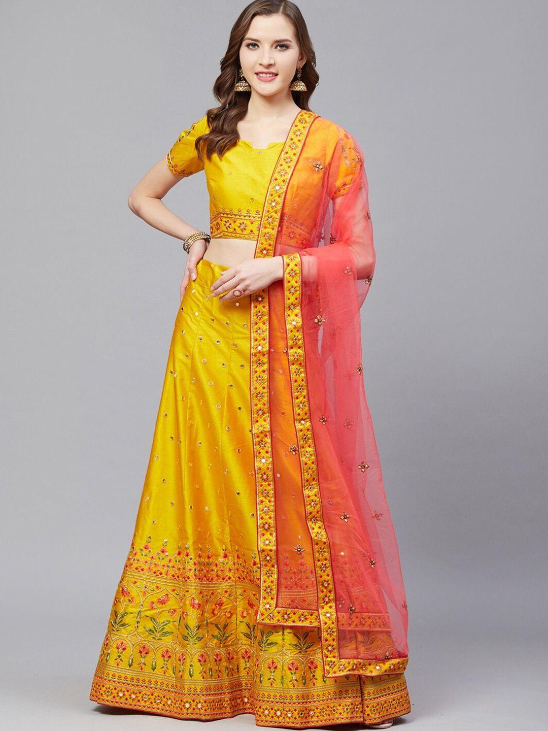 shaily embroidered thread work semi-stitched lehenga & blouse with dupatta