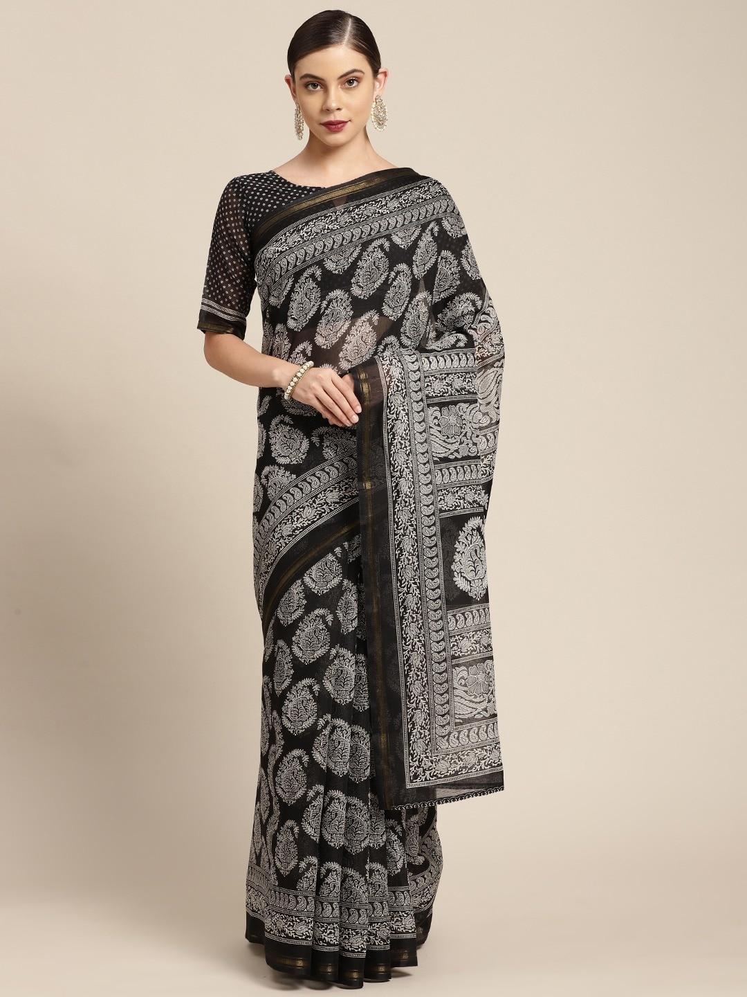 shaily ethnic motifs printed cotton zari saree