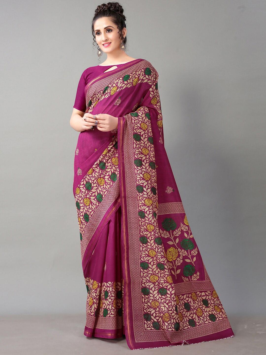 shaily floral zari art silk saree with blouse piece