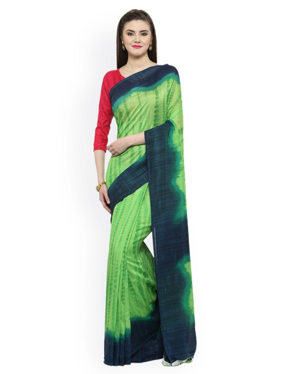 shaily green & blue silk cotton printed saree