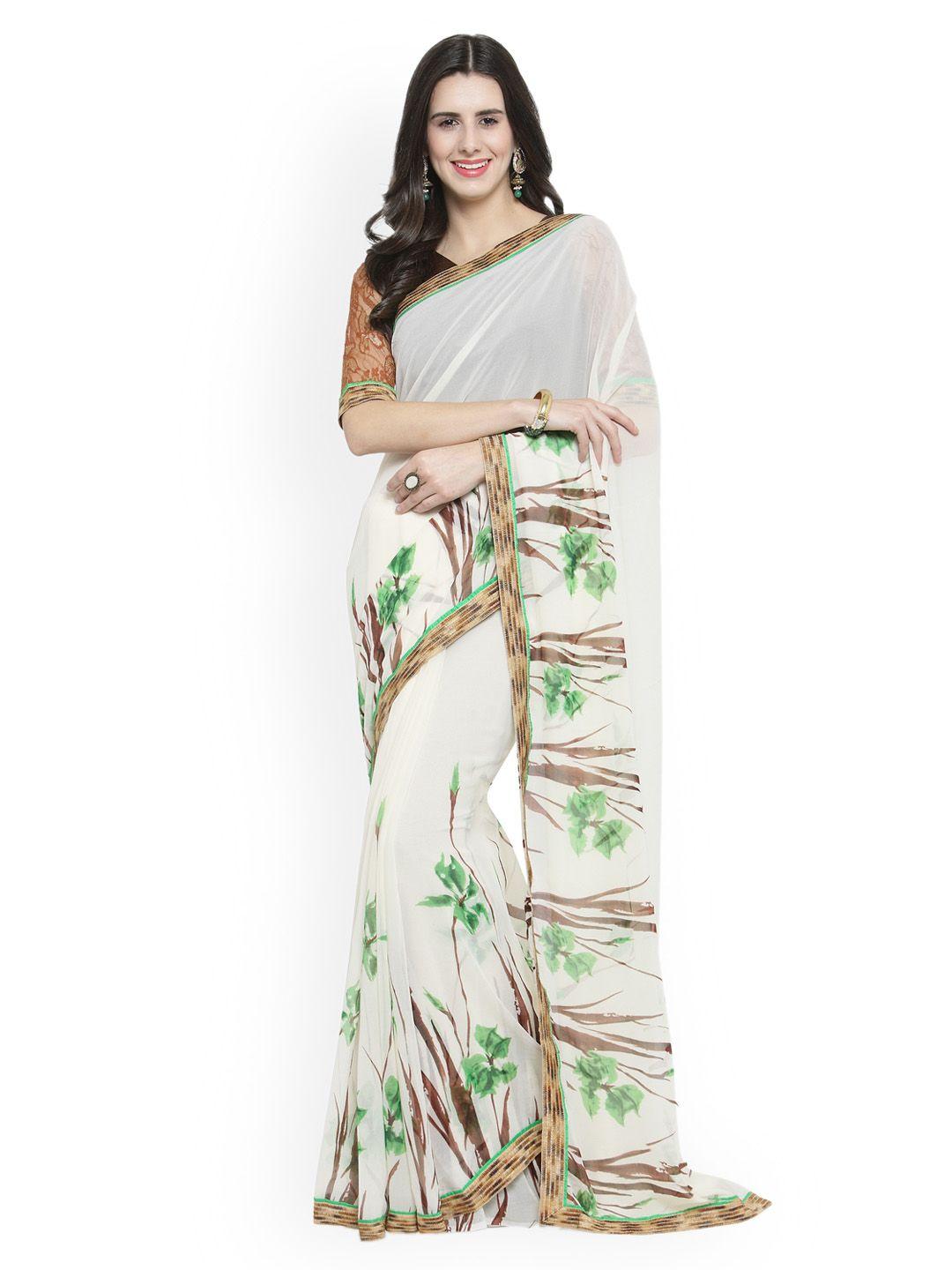 shaily off-white printed pure georgette saree