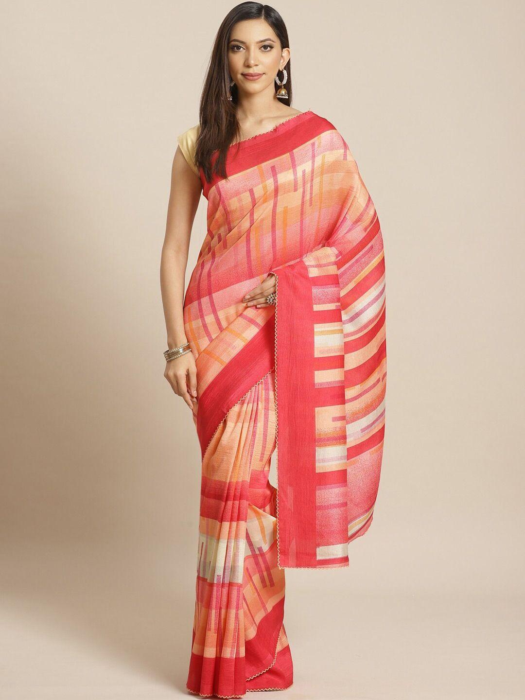 shaily orange & pink printed art silk saree