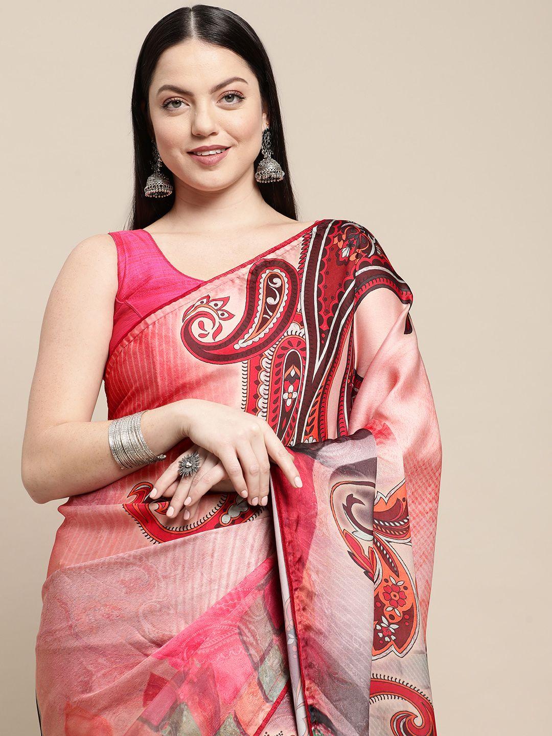shaily peach-coloured ethnic motifs satin saree