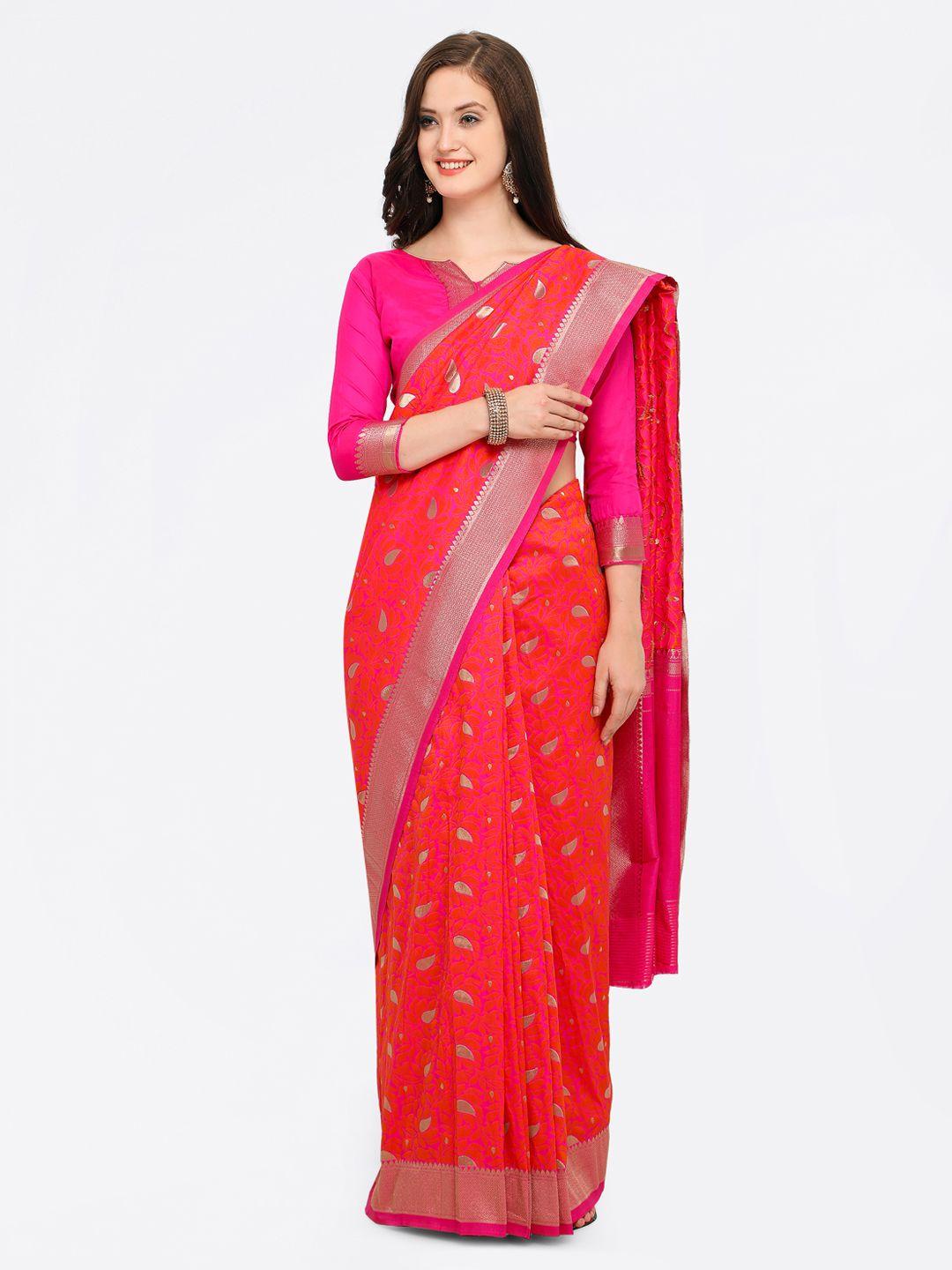shaily pink & red pure silk woven design banarasi saree