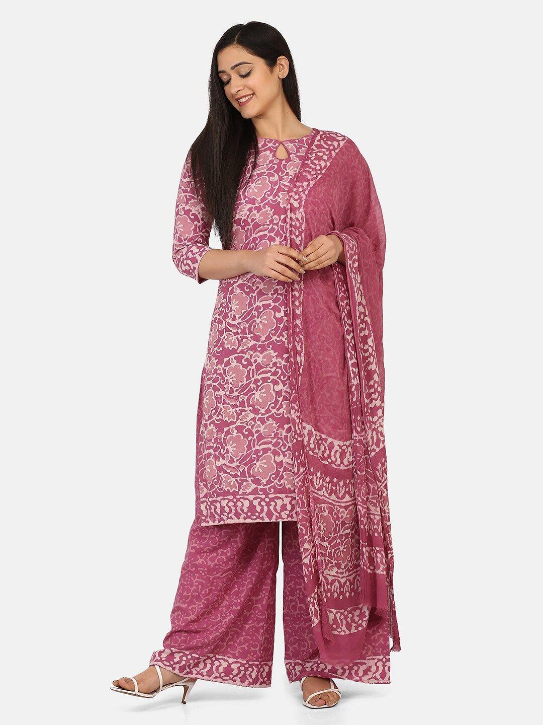 shaily pink & white pure cotton unstitched dress material