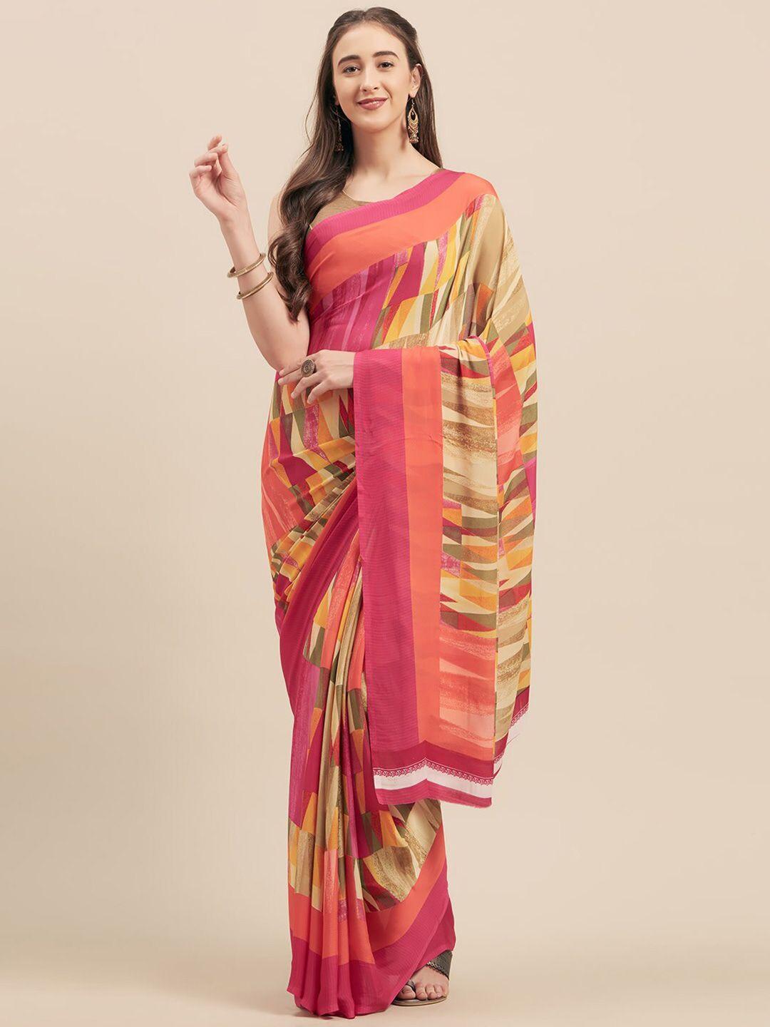 shaily pink & yellow poly georgette saree