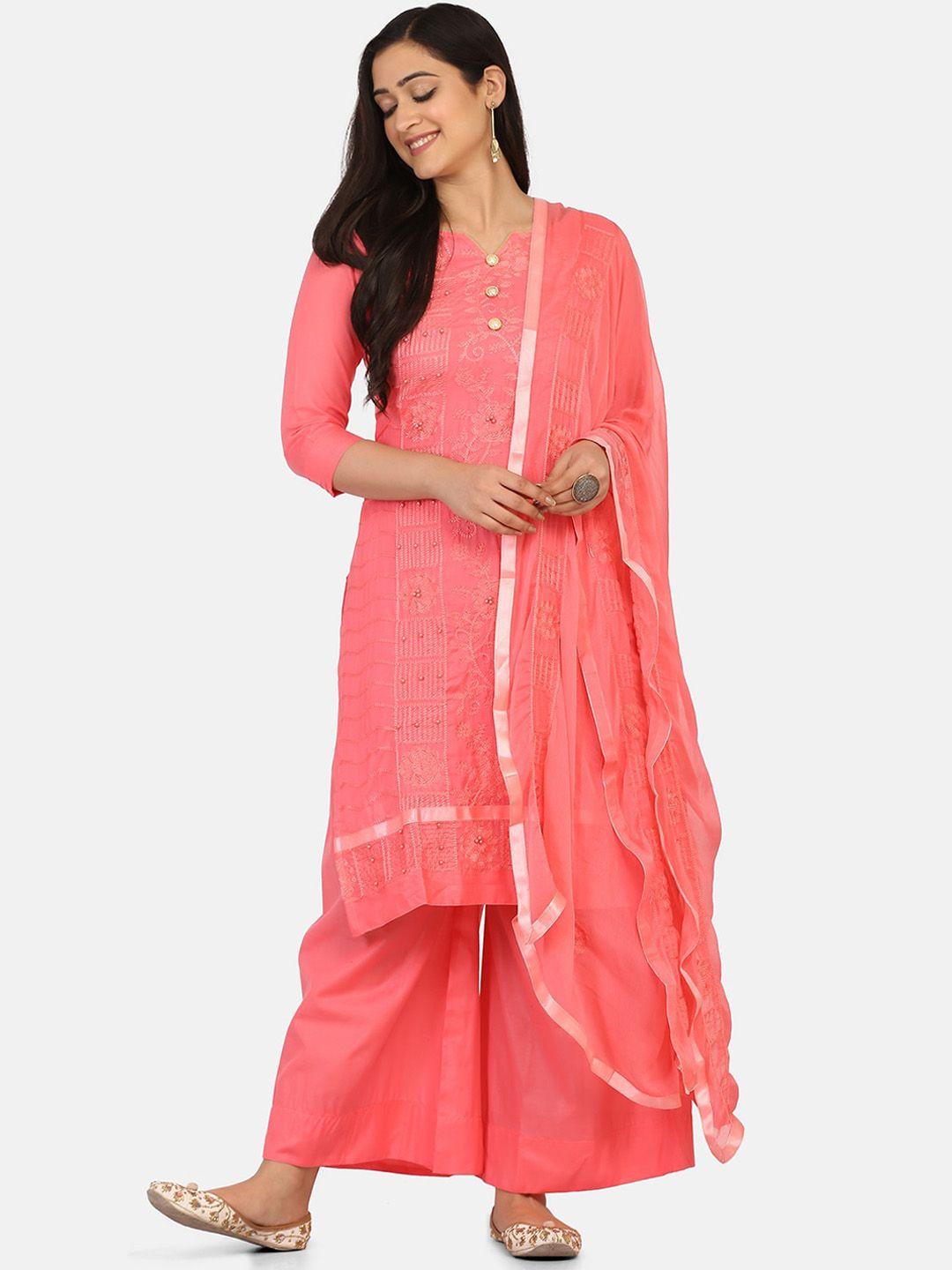 shaily pink embroidered unstitched dress material