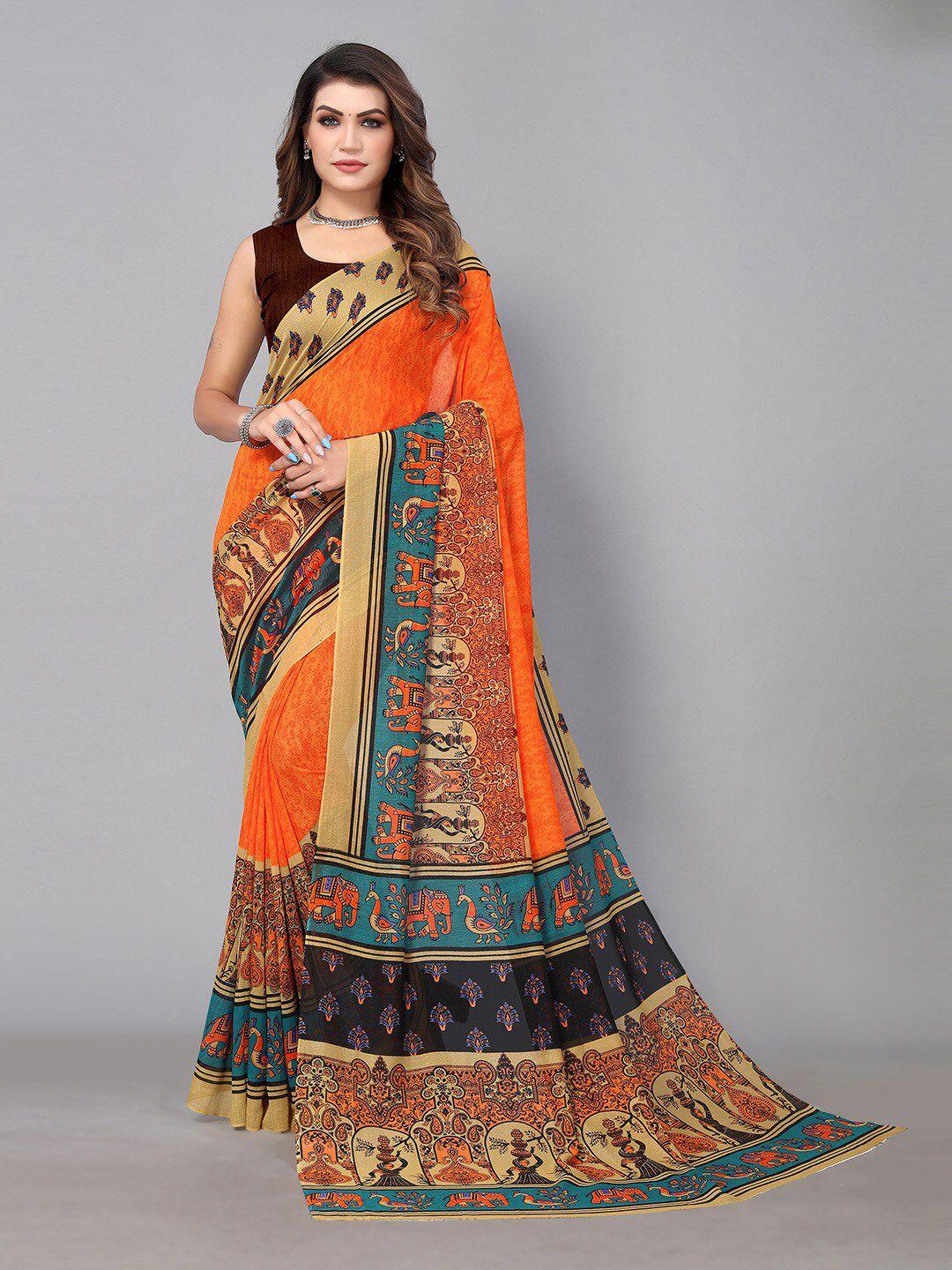 shaily rust ethnic motifs poly georgette saree