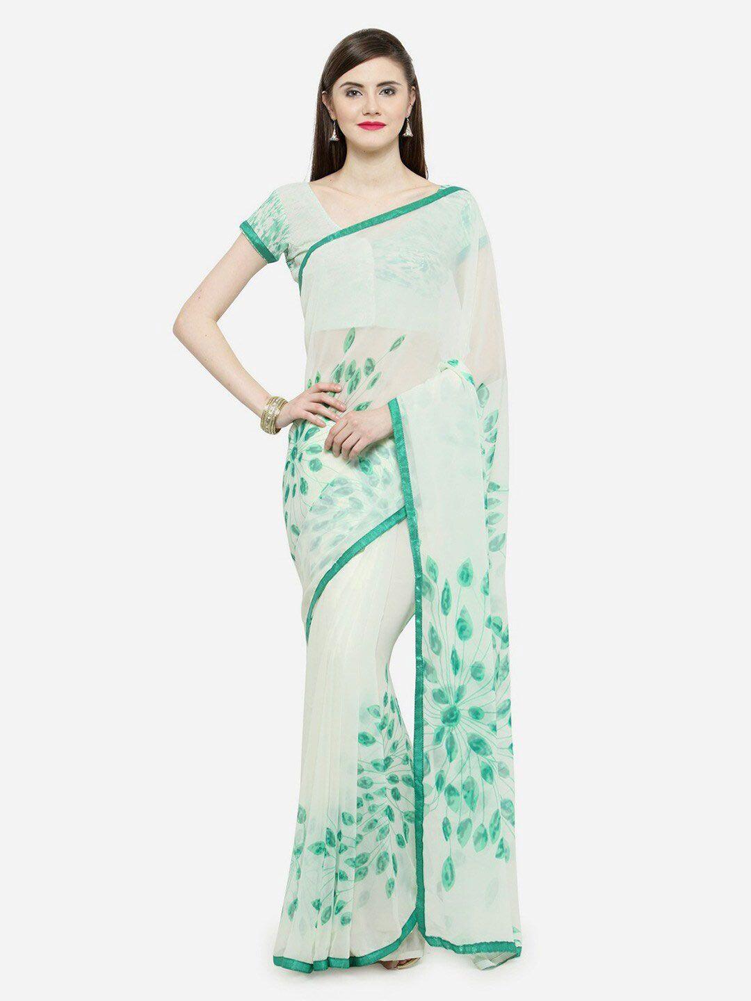 shaily white & green floral pure georgette saree