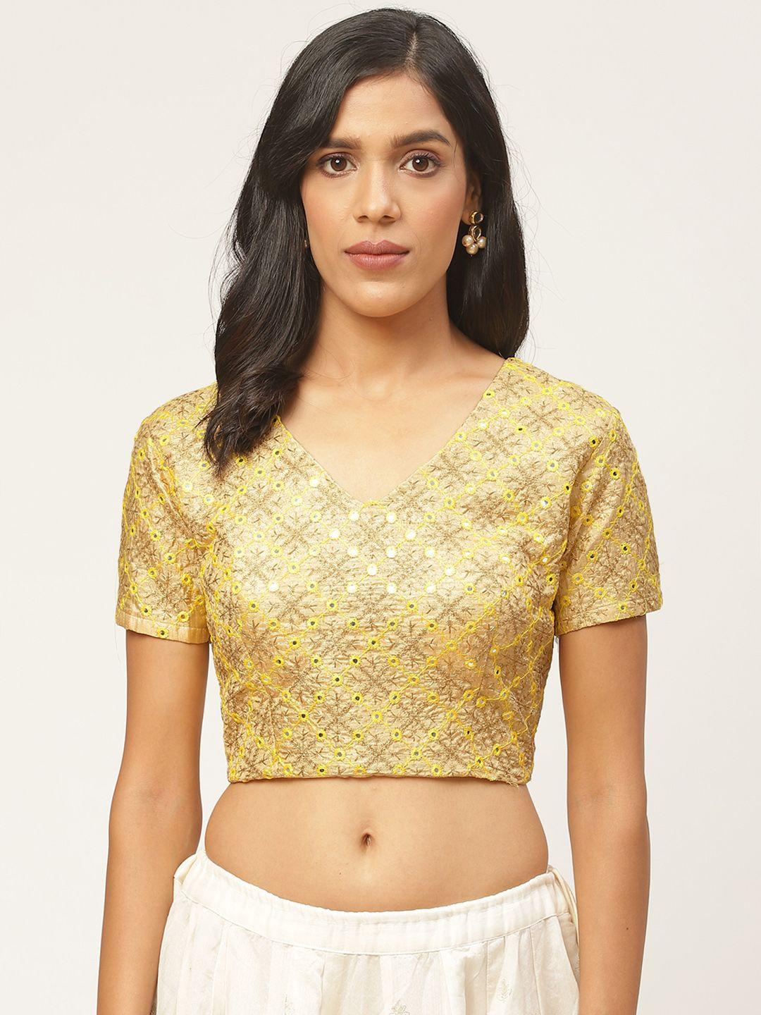 shaily women beige & golden embellished saree blouse