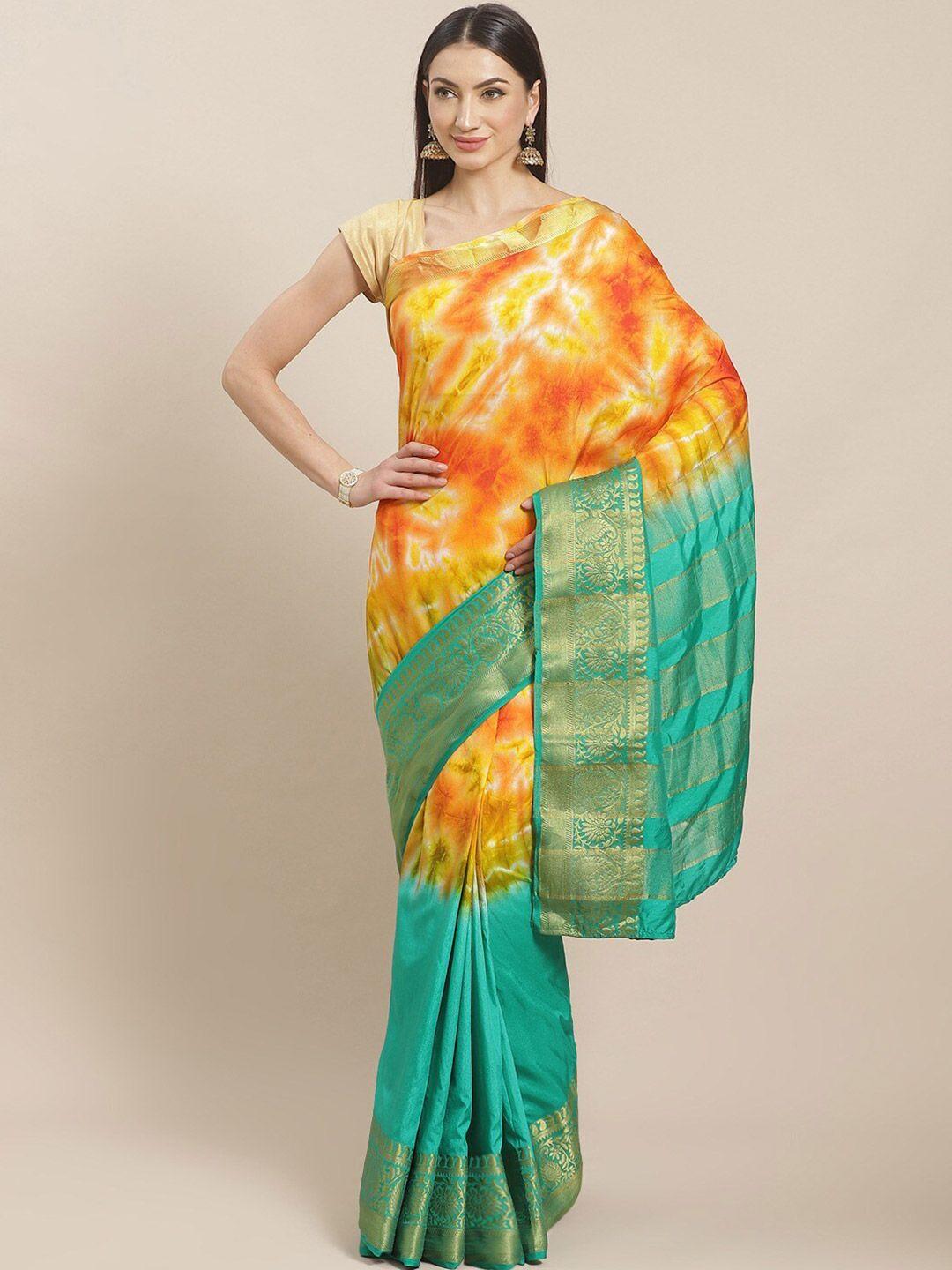 shaily yellow & green tie and dye zari silk blend saree