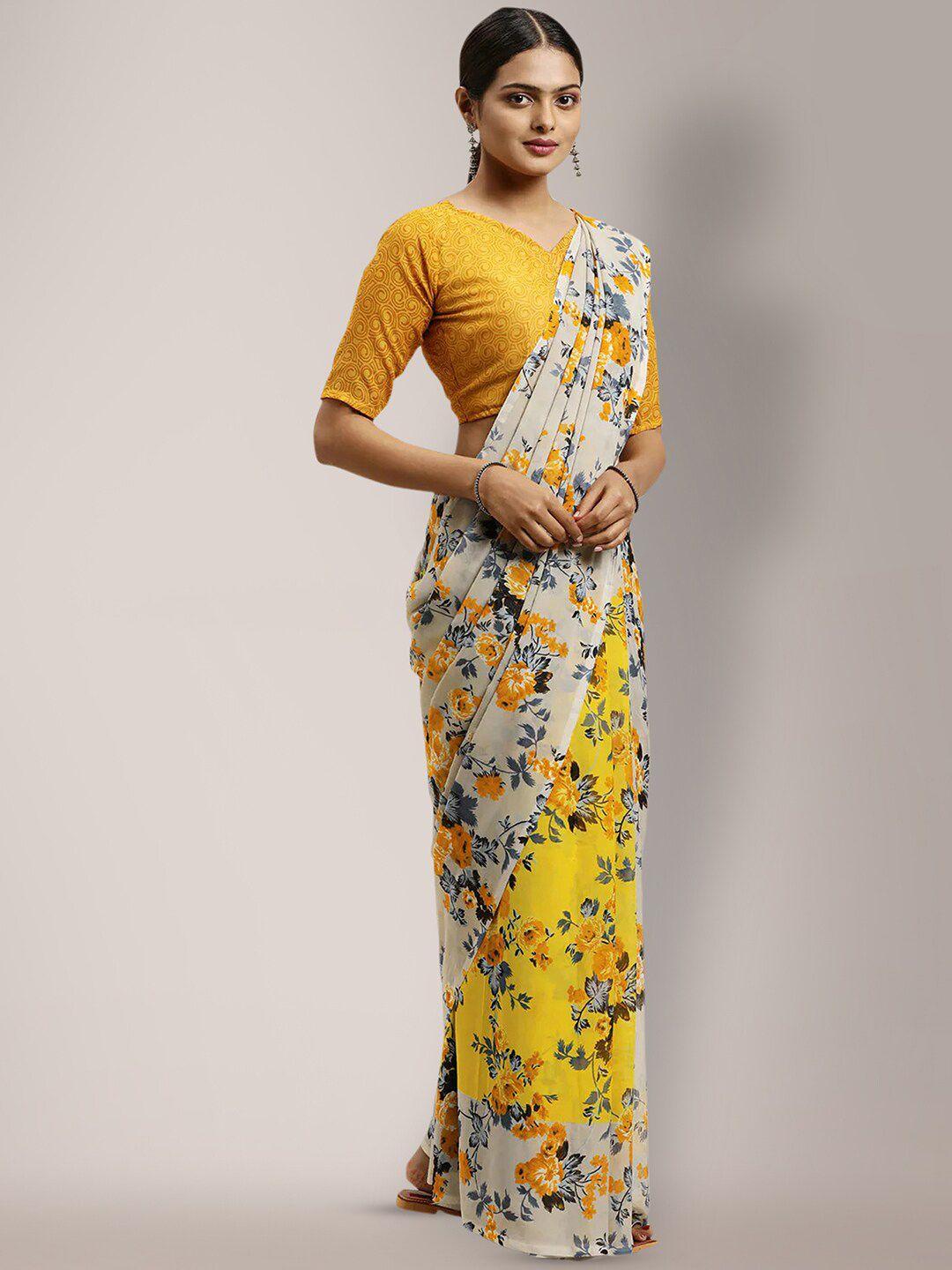 shaily yellow floral printed saree