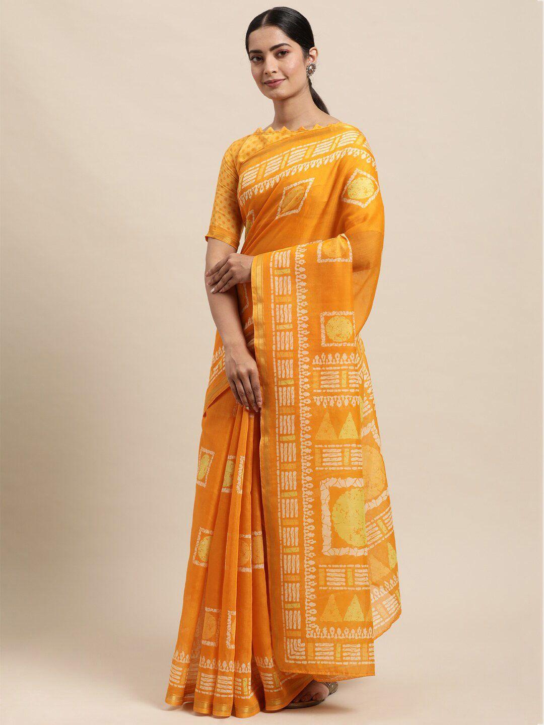 shaily batik printed zari block print saree