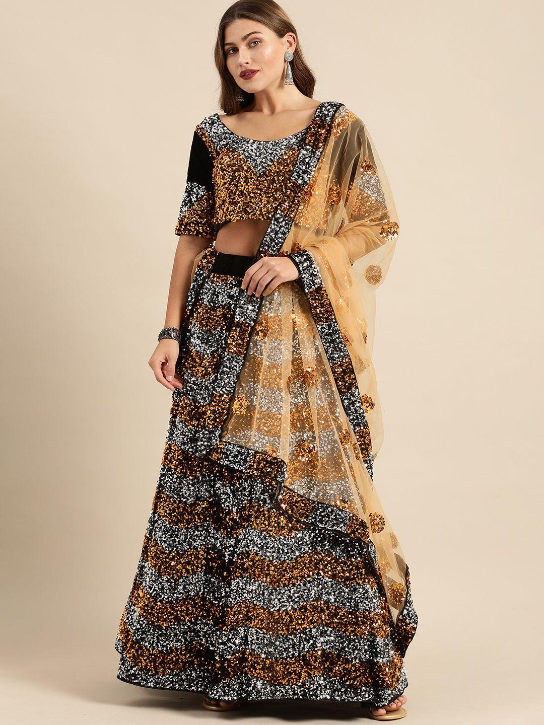 shaily black & gold-toned embellished unstitched lehenga & blouse with dupatta