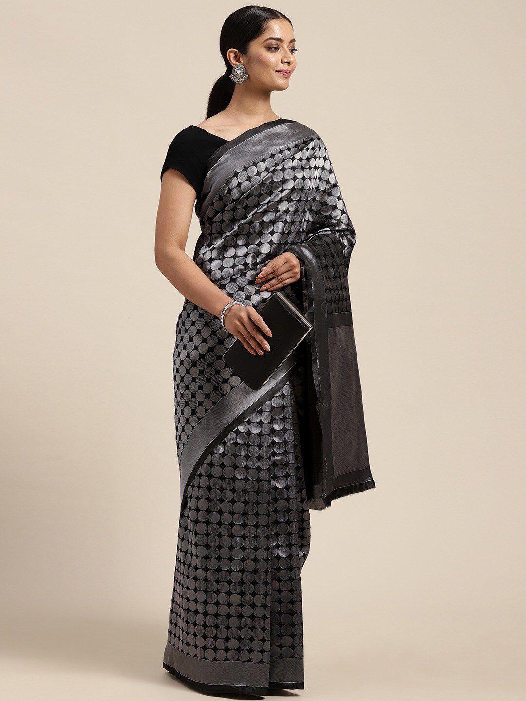 shaily black & silver-toned woven design zari silk blend saree