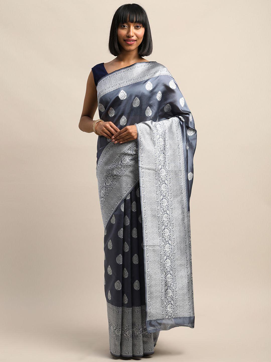 shaily charcoal grey & silver-toned woven design saree