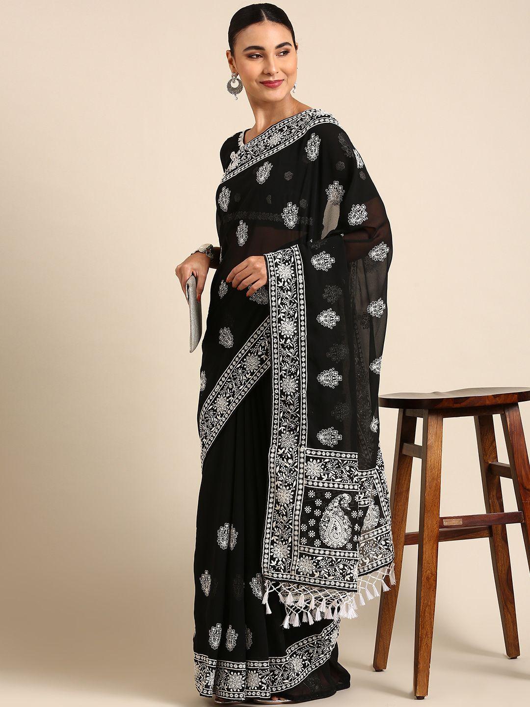 shaily ethnic motifs embroidered chikankari pure georgette saree