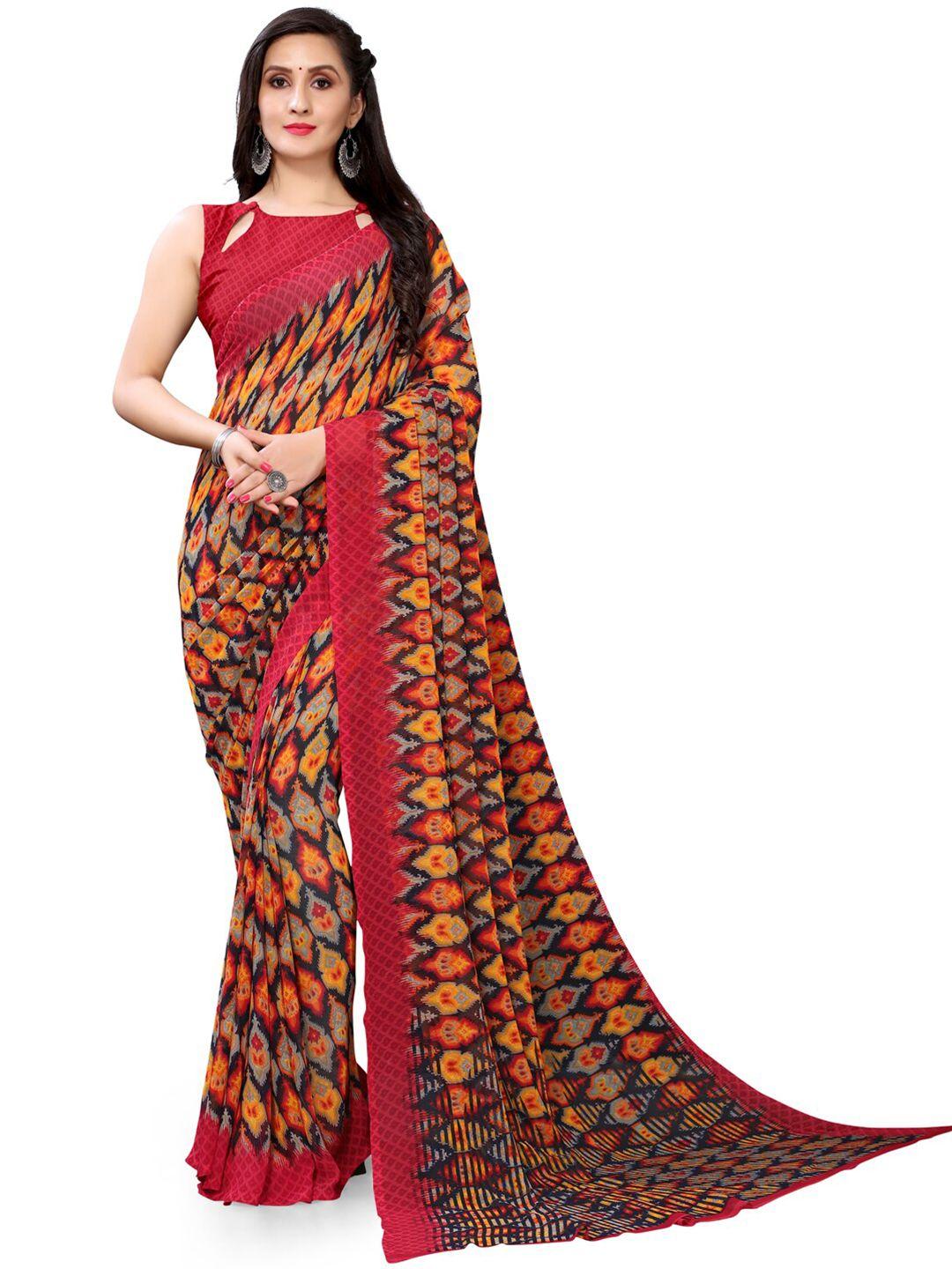 shaily ethnic motifs printed pure georgette block print saree