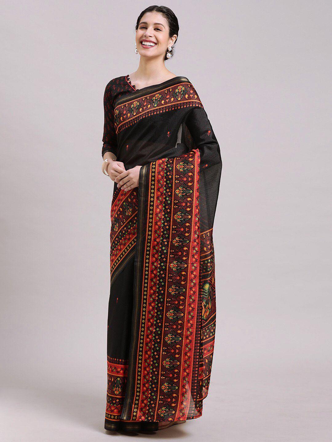shaily ethnic motifs printed zari saree