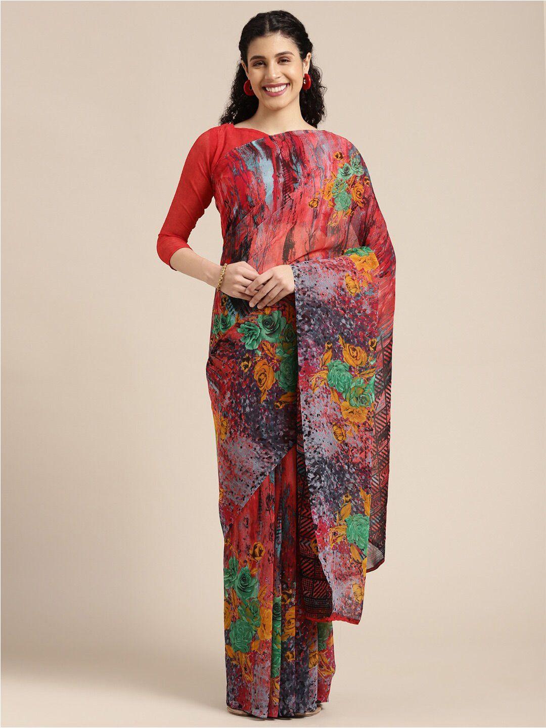 shaily floral printed pure georgette saree