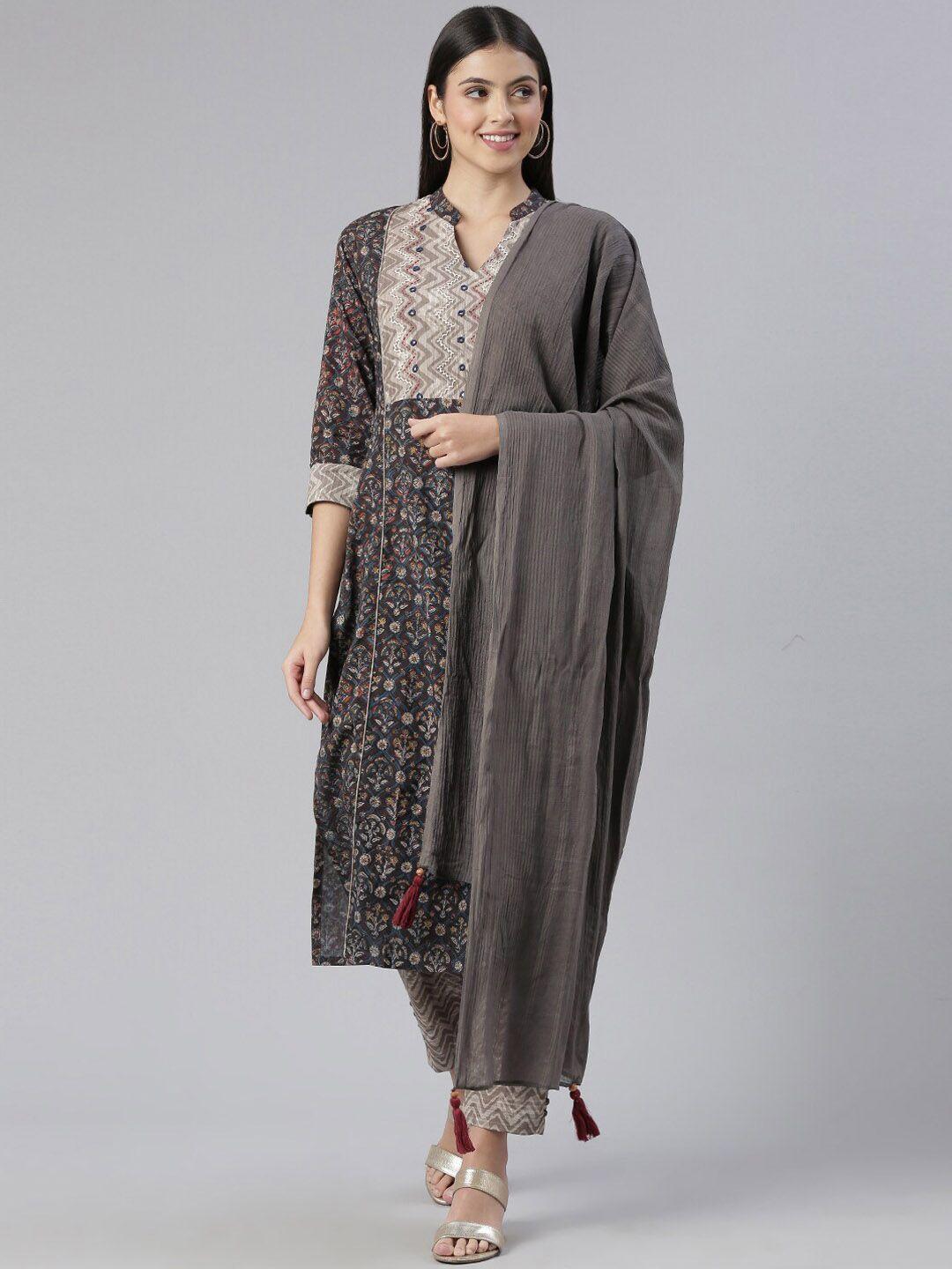 shaily floral printed regular kurta with trousers & with dupatta