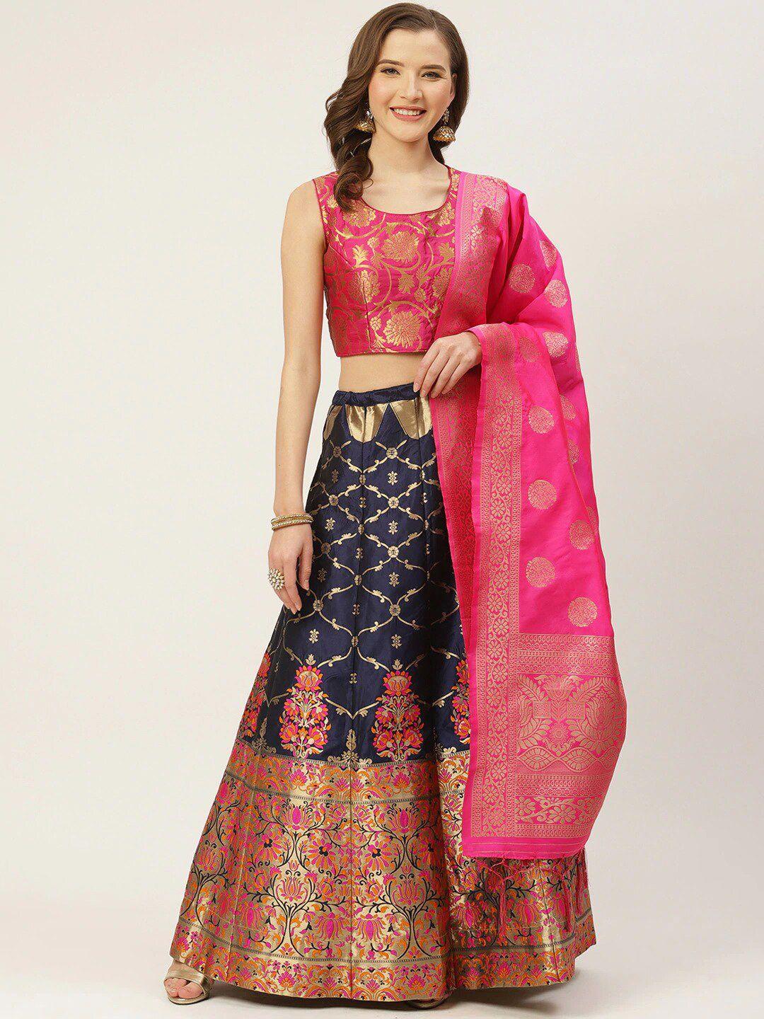 shaily floral woven design zari semi-stitched lehenga & blouse with dupatta