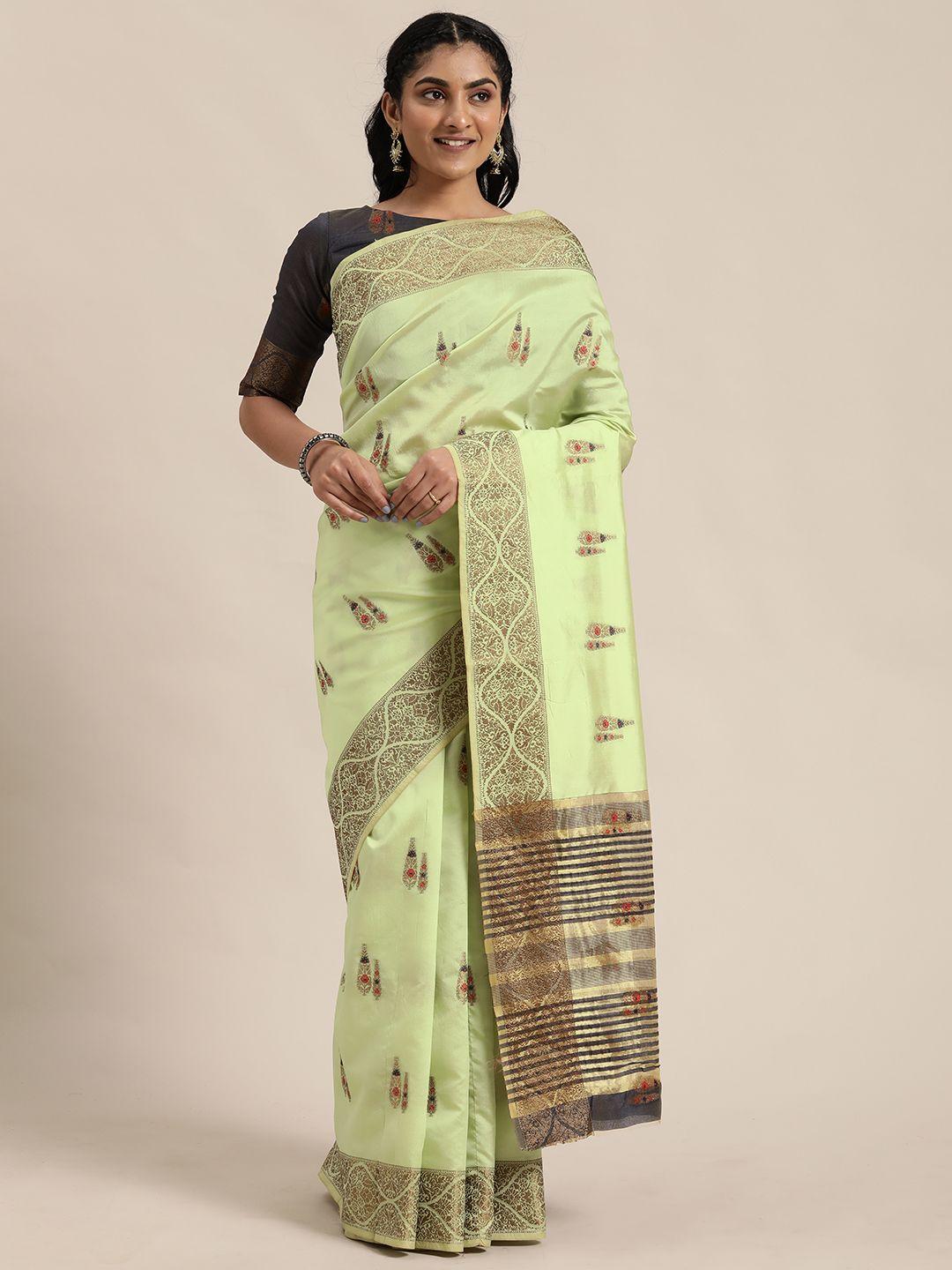 shaily green & gold-toned woven design saree