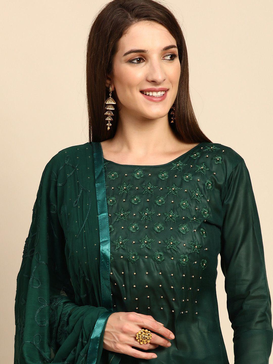 shaily green embroidered unstitched dress material