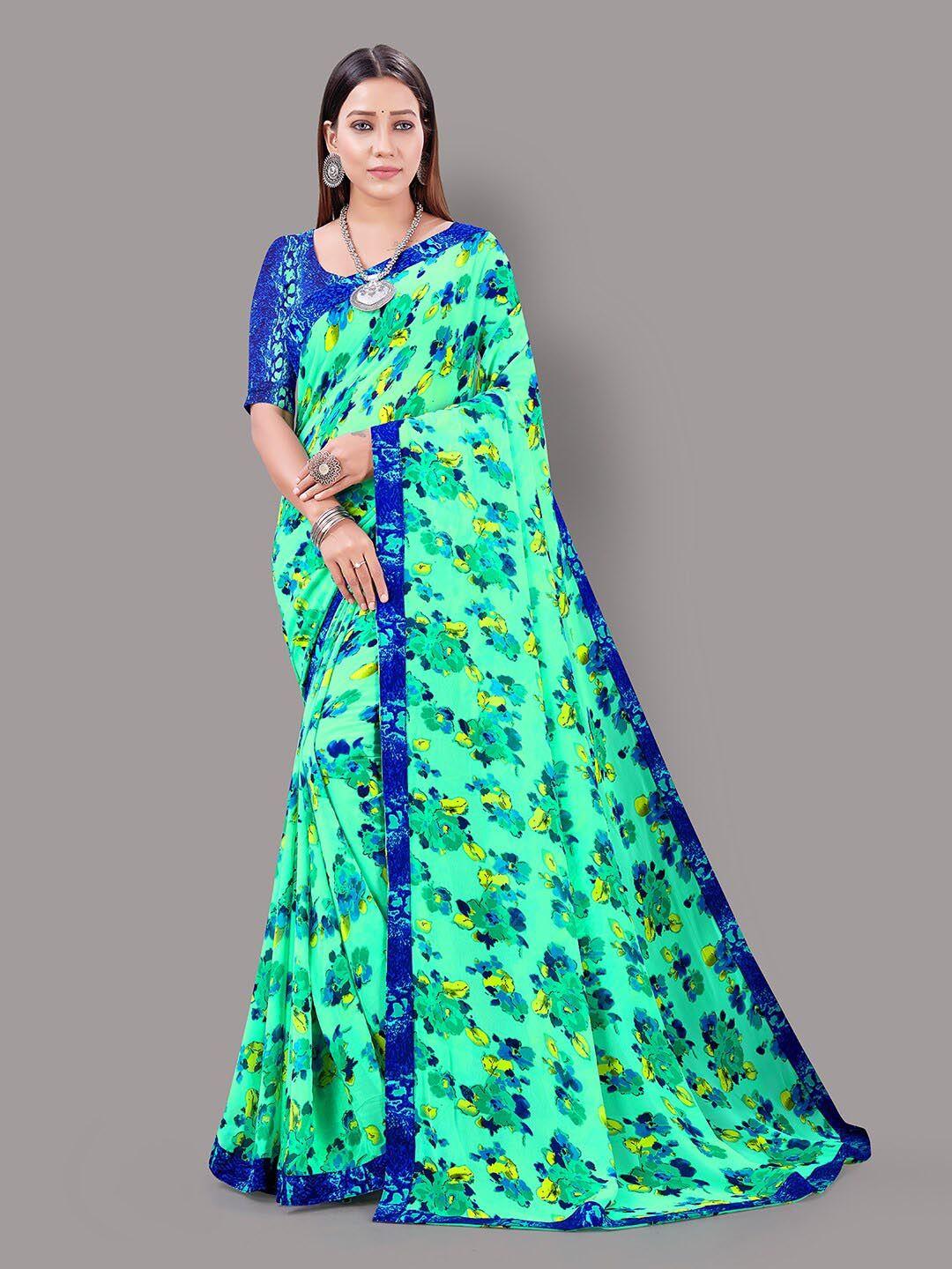 shaily green floral poly georgette saree