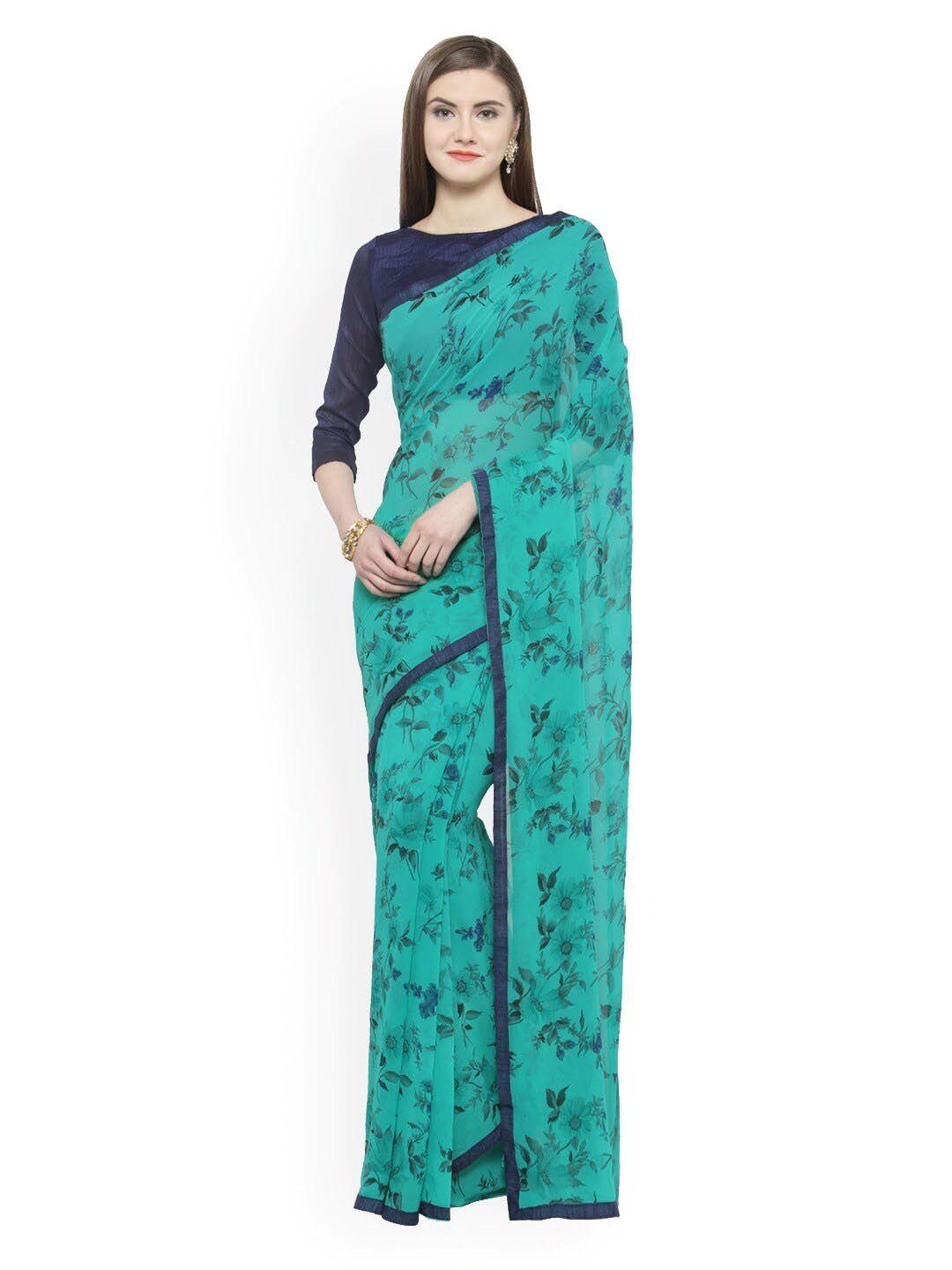 shaily green floral pure georgette saree