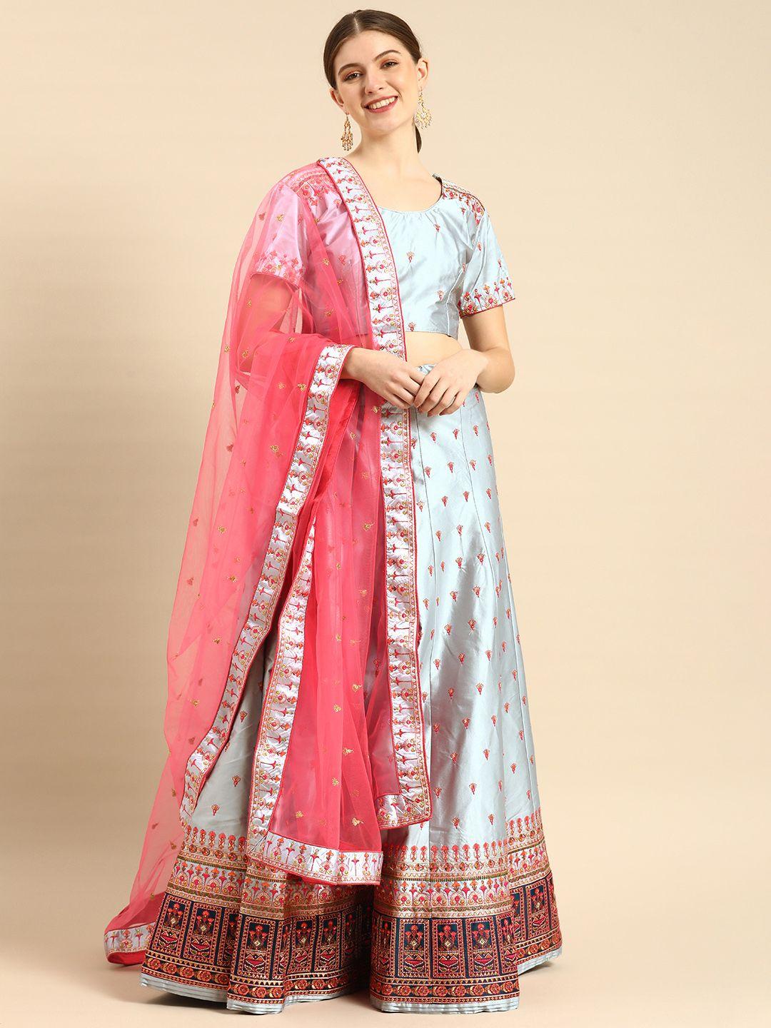 shaily grey embroidered semi-stitched lehenga & unstitched blouse with dupatta