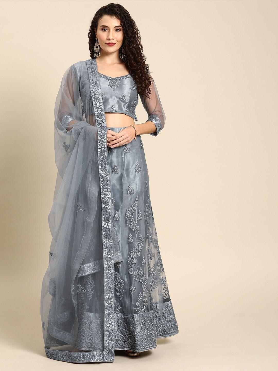 shaily grey semi-stitched lehenga & blouse with dupatta