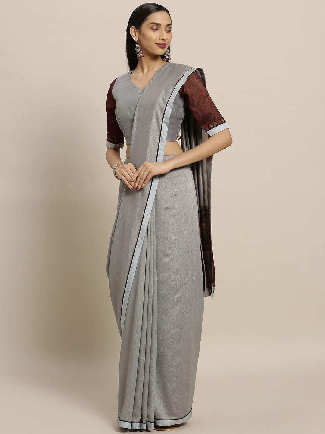 shaily grey solid pure georgette saree