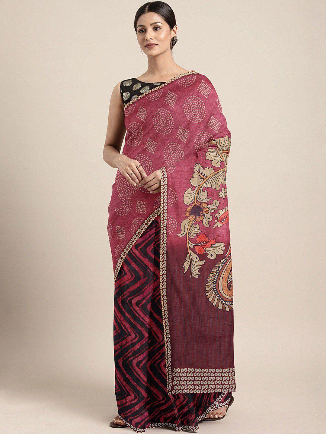 shaily magenta & beige printed silk blend saree