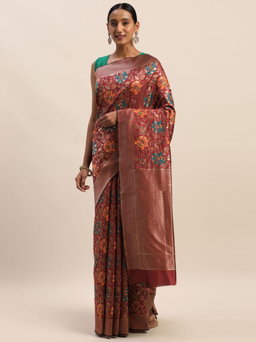 shaily maroon & golden woven design saree