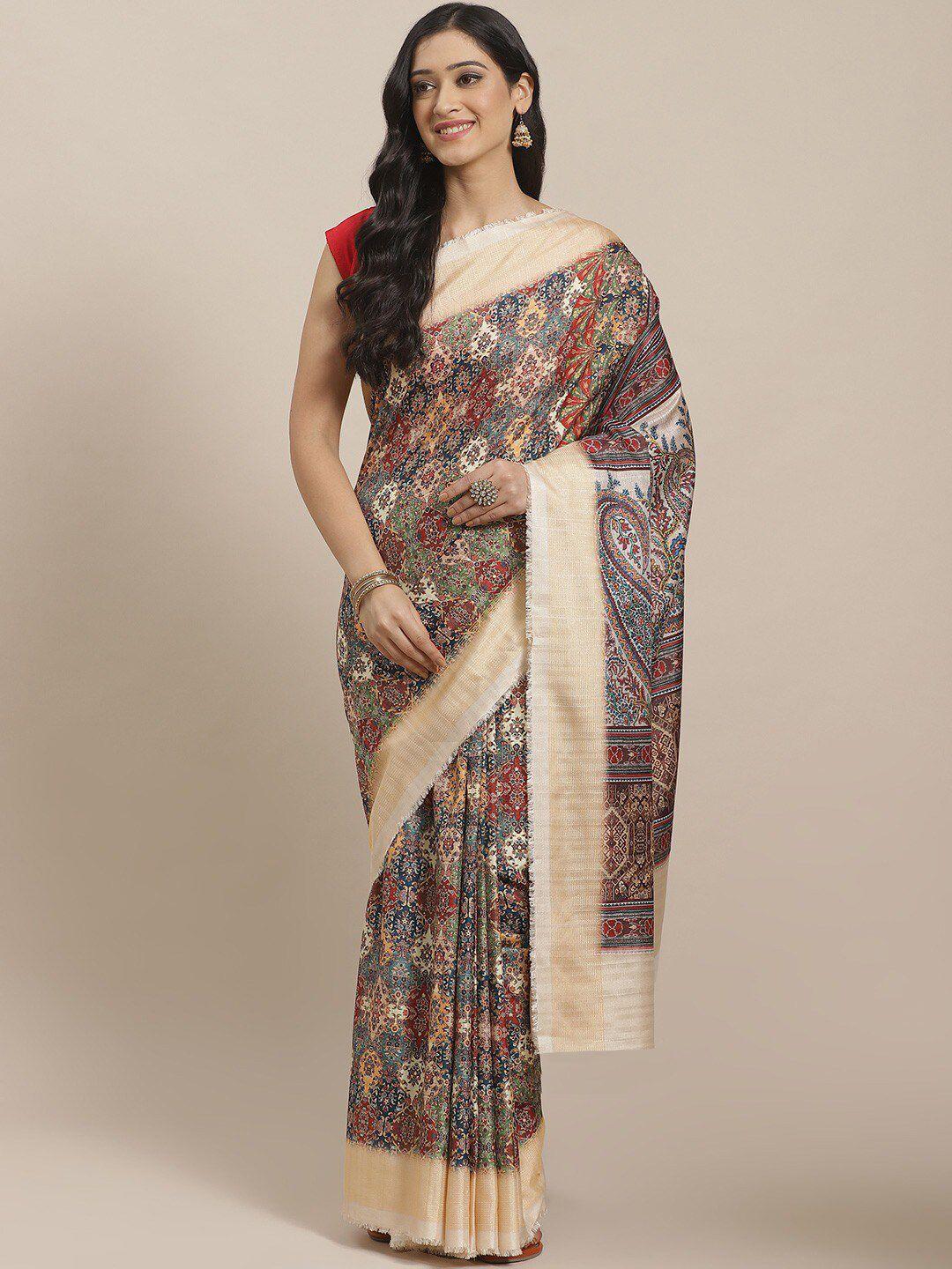 shaily multicoloured ethnic motifs digital printed zari art silk saree