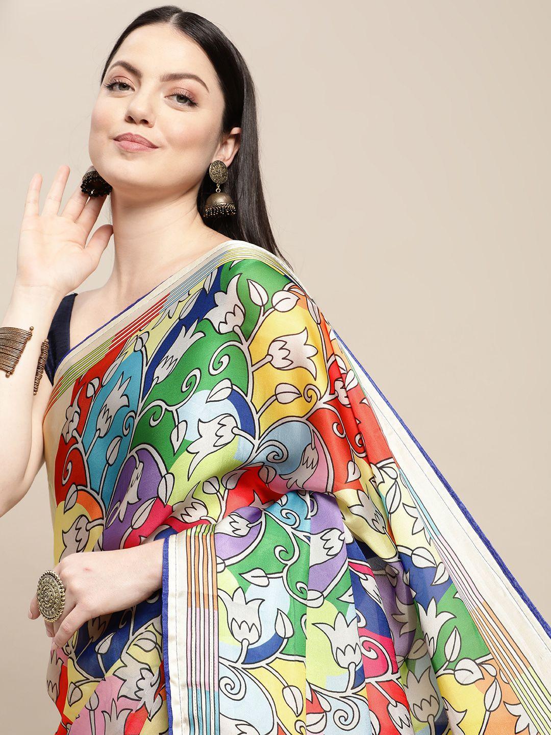 shaily multicoloured ethnic motifs satin saree